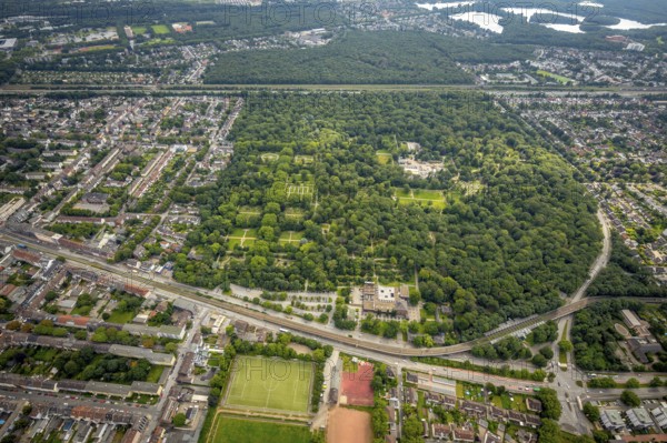 Aerial view, forest cemetery Duisburg, Wanheimerort, Duisburg, Ruhr area, North Rhine-Westphalia,