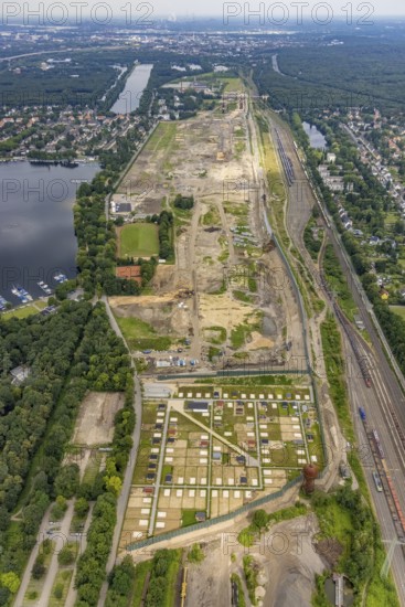 Aerial view, former marshalling yard Wedau, planned new Duisburg residential quarter, Wedau,