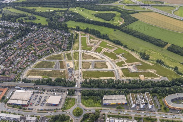 Aerial view, new development area Am Alten Angerbach, new housing estate Angerbogen, Düsseldorfer