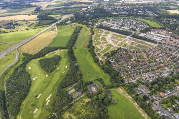 Aerial view, new development area Am Alten Angerbach, new housing estate Angerbogen, Düsseldorfer