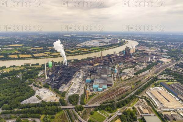 Aerial view, factory site Hüttenwerke Krupp Mannesmann HKM, Hüttenheim, Duisburg, Ruhr area, North