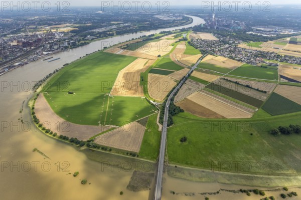Aerial view, Rhine meadows Mündelheim and Rheinaue Ehingen, river Rhine Rhine arch, Uerdinger Rhine