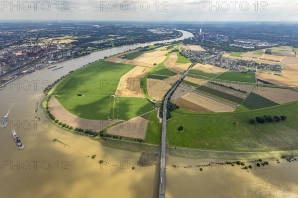 Aerial view, Rhine meadows Mündelheim and Rheinaue Ehingen, river Rhine Rhine arch, Uerdinger Rhine