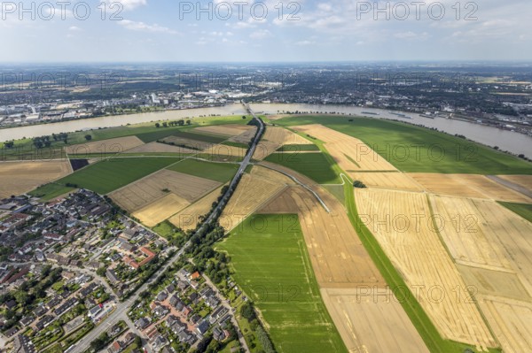 Aerial view, Rhine meadows Mündelheim and Rheinaue Ehingen, river Rhine Rhine arch, Uerdinger Rhine