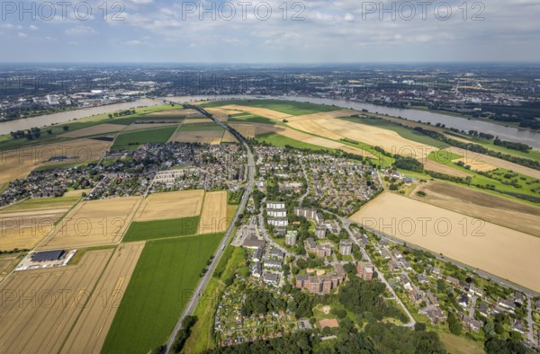 Aerial view, Rhine meadows Mündelheim and Rheinaue Ehingen, river Rhine Rhine arch, Uerdinger Rhine