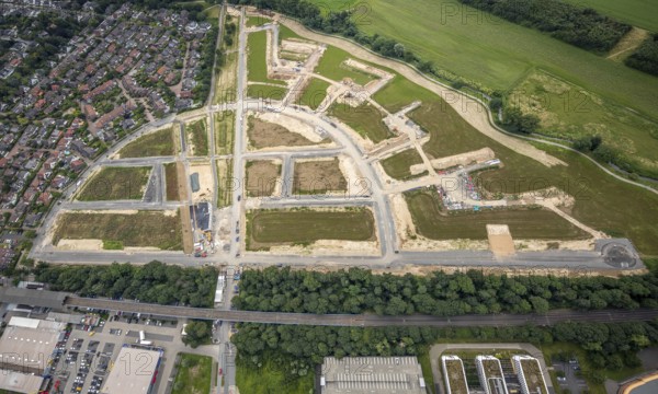 Aerial view, new development area Am Alten Angerbach, new housing estate Angerbogen, Düsseldorfer