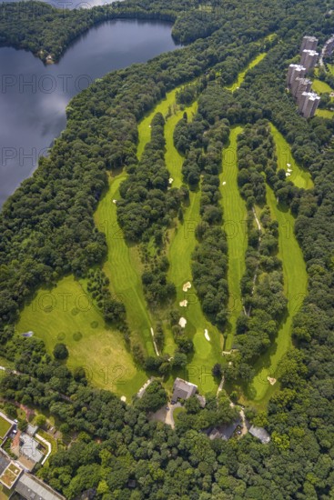 Aerial view, golf course Niederrheinischer Golfclub e.V. Duisburg, Großenbaum, Duisburg, Ruhr area,