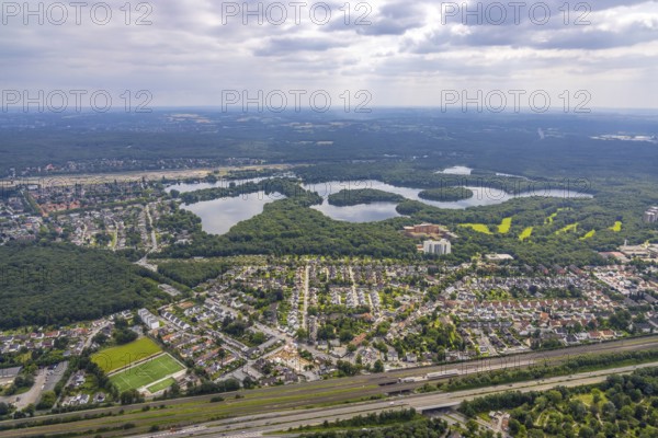 Aerial view, 6-lakes-plate, district Buchholz, Duisburg, Ruhr area, North Rhine-Westphalia,