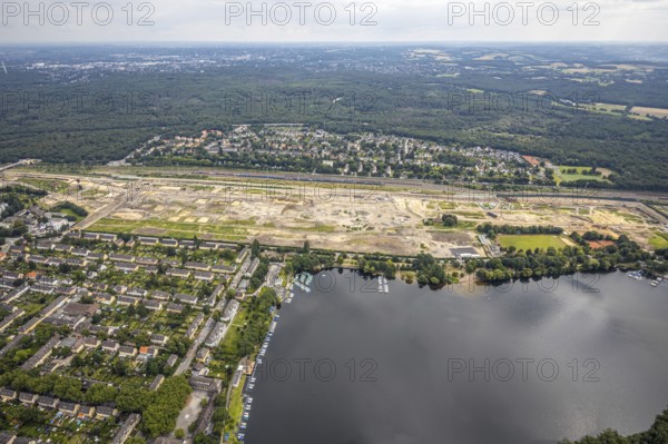 Aerial view, former marshalling yard Wedau, planned new Duisburg residential quarter, Wedau,
