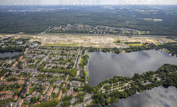 Aerial view, former marshalling yard Wedau, planned new Duisburg residential quarter, Wedau,