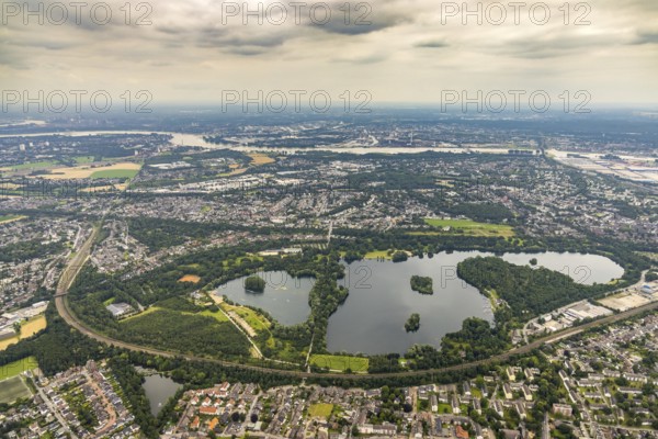 Aerial view, Toeppersee and district Rumeln-Kaldenhausen, Duisburg, Ruhr area, North