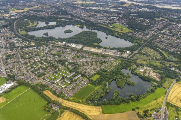 Aerial view, Toeppersee and district Rumeln-Kaldenhausen, Duisburg, Ruhr area, North