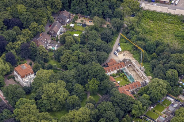 Aerial view, construction site and new building, residential complex in Baumstraße, Alt-Homberg,