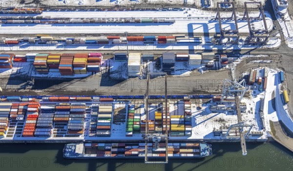 Aerial view, container harbour, northern harbour, Ruhrort, Duisburg, Ruhr area, North