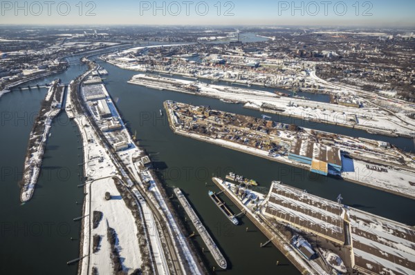 Aerial view, northern harbour, overview harbour Ruhrort, Ruhrort, Duisburg, Ruhr area, North