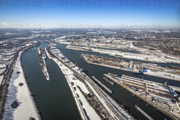 Aerial view, northern harbour, harbour area Ruhrort, Ruhrort, Duisburg, Ruhr area, North