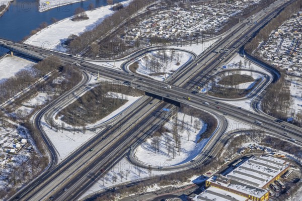 Aerial view, motorway junction Duisburg, A59 and A40, Kaßlerfeld, Duisburg, Ruhr area, North
