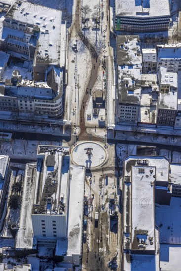 Aerial view, roundabout with sculpture Livesafer in Königstraße, pedestrian zone, old town,