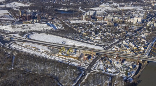 Aerial view, A40 Rhine bridge Neuenkamp, motorway exit Duisburg-Homberg, motorway A40, A40 weighing