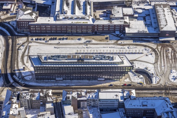 Aerial view, construction site station forecourt, MercatorOne Duisburg, Mercatorstraße, Duisburg,