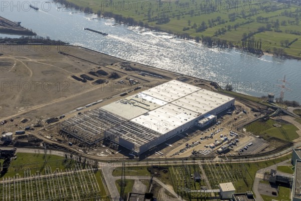 Aerial view, Logport 6, Duisport, near coal-fired power station Steak Walsum, Rhine, Alt-Walsum,