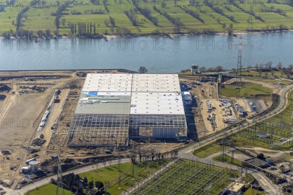 Aerial view, Logport 6, Duisport, near coal-fired power station Steak Walsum, Rhine, Alt-Walsum,