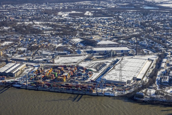 Aerial view, Logport II, warehouse and cargo handling, river Rhine, Tiger & Turtle - Magic Mountain