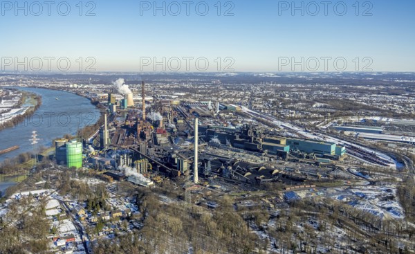 Aerial view, Hüttenwerke Krupp Mannesmann and Huckingen power station, Rheinaue Ehingen,