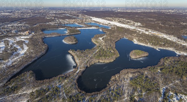 Aerial view, Sechs-Seen-Platte, Wedau, Duisburg, Ruhr area, North Rhine-Westphalia, Germany, DE,