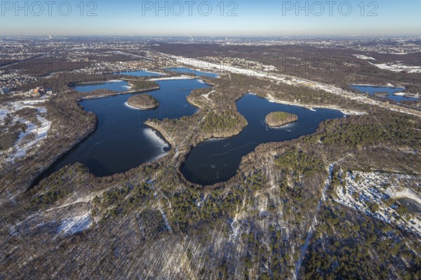 Aerial view, Sechs-Seen-Platte, Wedau, Duisburg, Ruhr area, North Rhine-Westphalia, Germany, DE,