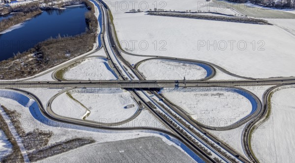 Aerial view, motorway junction Duisburg-Süd, A59 and A524, Huckingen, Duisburg, Ruhr area, North