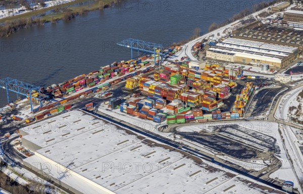 Aerial view, Logport II, warehouse and cargo handling, river Rhine, Tiger & Turtle artwork,