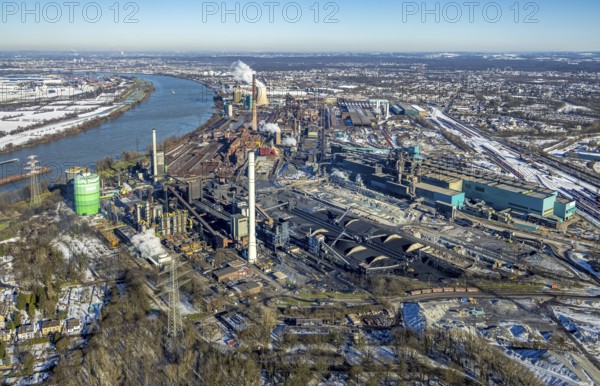 Aerial view, Hüttenwerke Krupp Mannesmann and Huckingen power station, Rheinaue Ehingen,