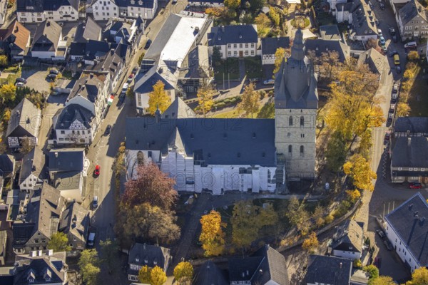 Aerial view, renovation work on the catholic provost church in Brilon, Sauerland, North