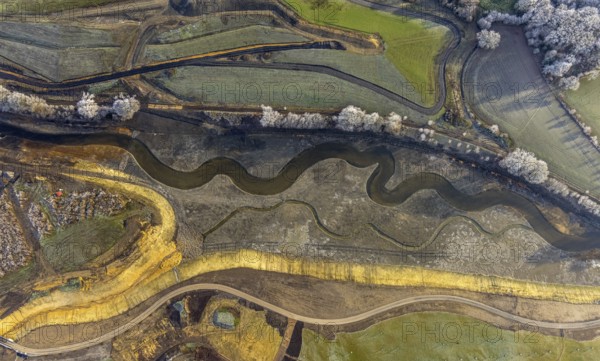 Aerial view, Suderwicher Bach meander and Emscher conversion in the Suderwich district of