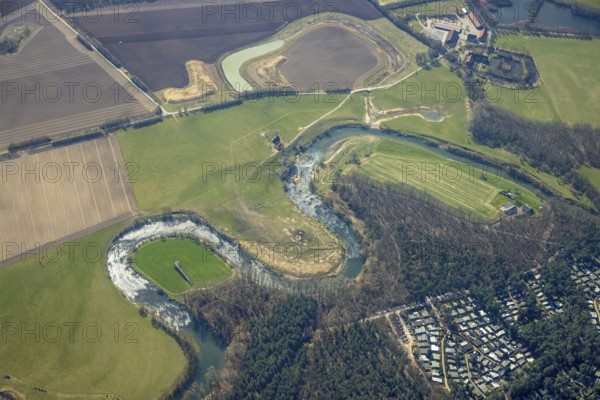Aerial view, Lippe reorganisation, river Lippe, renaturation, new Lippe meanders, restoration of