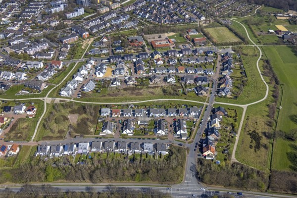 Aerial view, housing estate Holzweg, Gemeinschaftsgrundschule GGS Hühnerheide, Hiesfeld, Dinslaken,