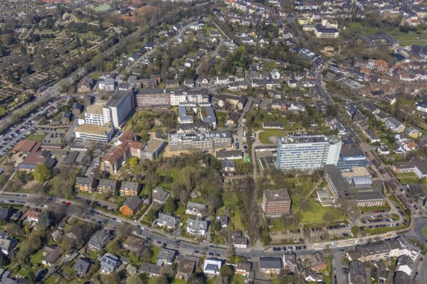 Aerial view, Construction site new building at the Evang. Klinikum Niederrhein, Evang. hospital, St