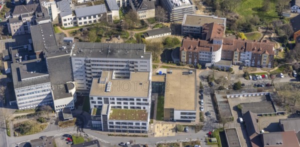 Aerial view, construction site at the Evang. Klinikum Niederrhein, St. Vinzenz-Hospital, Dinslaken,