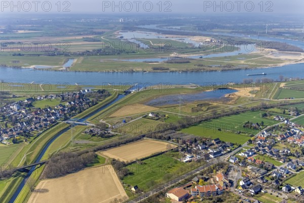 Aerial view, Rhine dyke construction site, Emscher estuary, Emscher estuary drop structure, Emscher
