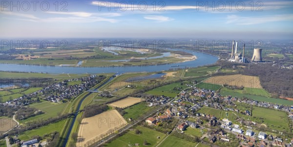 Aerial view, Rhine dyke construction site, Emscher estuary, Emscher estuary drop structure,