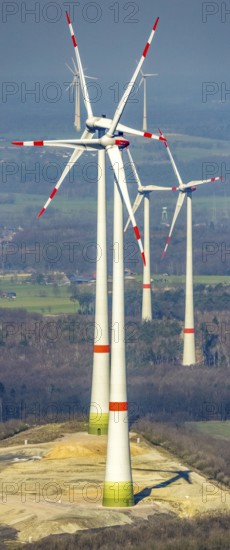 Aerial view, construction site, Halde Lohberg Norderweiterung, wind turbines, Oberlohberg,
