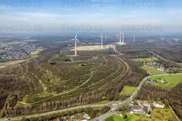 Aerial view, construction site, Halde Lohberg Norderweiterung, wind turbines, Oberlohberg,