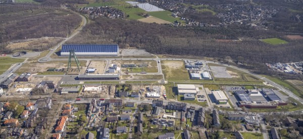 Aerial view, Bergpark Lohberg, former Lohberg colliery site, winding tower, water tower, Lohberg
