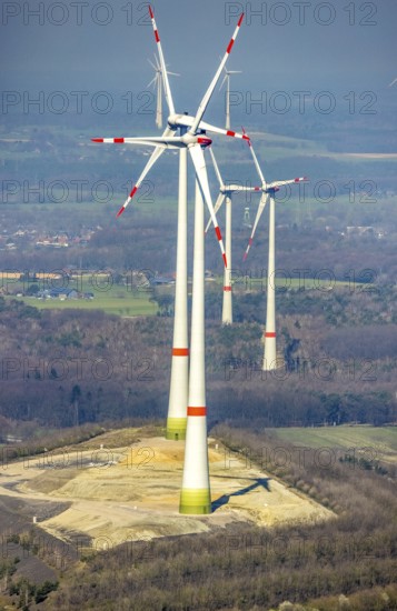 Aerial view, construction site, Halde Lohberg Norderweiterung, wind turbines, Oberlohberg,