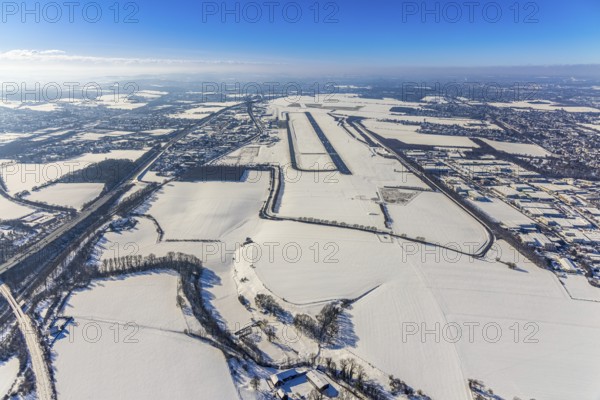Aerial photo, Dortmund airport in winter, Wickede, Dortmund, Ruhr area, North Rhine-Westphalia,