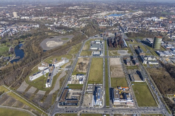 Aerial view, technology park Phönix-West, blast furnace plant, Hacheney, Dortmund, Ruhr area, North