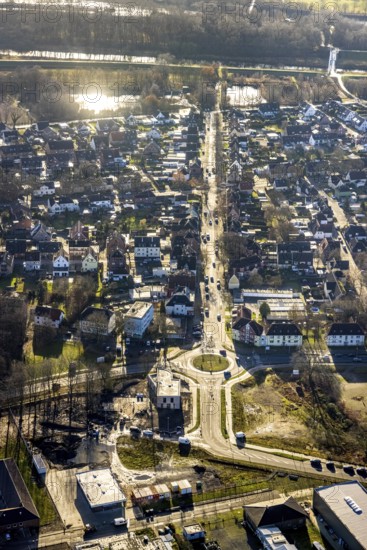 Aerial view of the new roundabout at Halterner Straße / Freiligrathstraße and construction site of