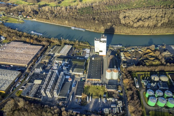 Aerial view Agravis silo tower concentrated feed plant in the industrial area east at the