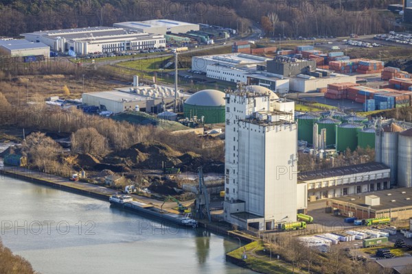 Aerial view Agravis silo tower concentrated feed plant in the industrial area east at the